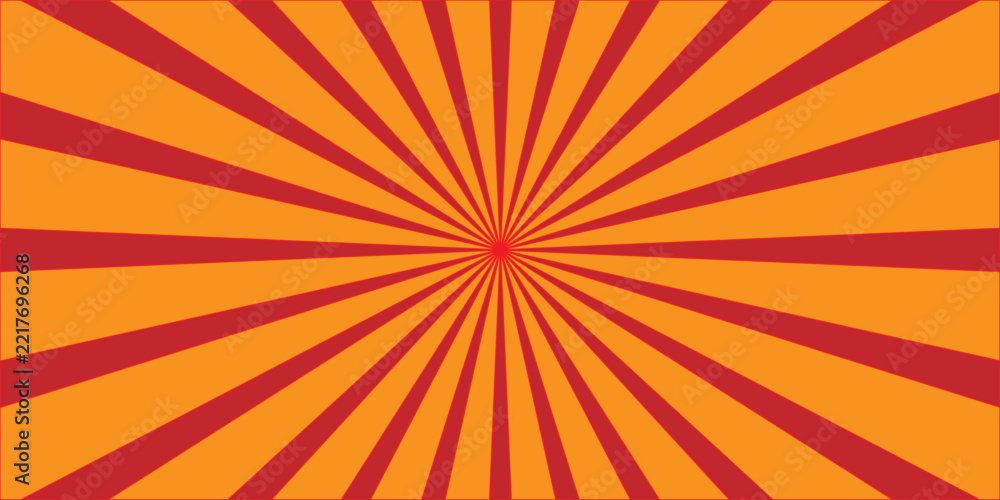Obraz premium Abstract Orange Retro Sunburst Background with Radiating Rays, Bright Light, Vintage Grunge Texture and Dynamic Radial Starburst Vector Design