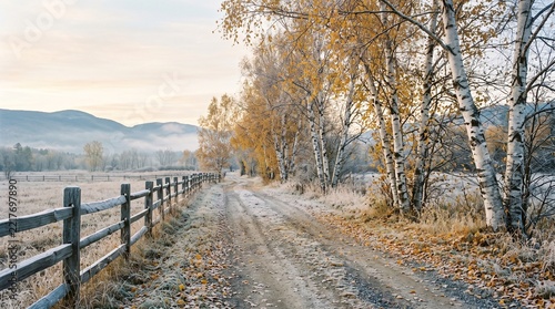 Frosty Countryside Lane Autumn Morning