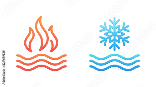 Pixel art hot fire and cold ice water icons set