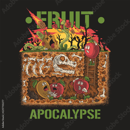 Funny Cartoon Fruits Escaping an Attack by Evil Worms Illustration