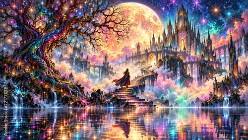 Moonlit Gothic Castle in a Magical Celestial Kingdom