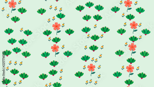 Stylized floral pattern with green and coral flowers