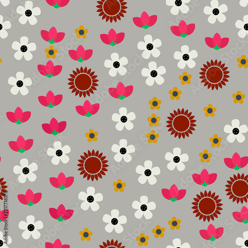 Stylized floral pattern with multiple flower types