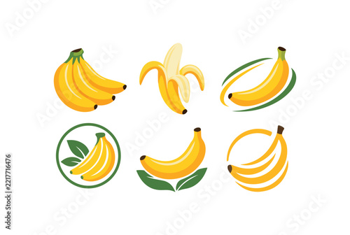 Collection of Colorful Banana Illustrations in Various Styles