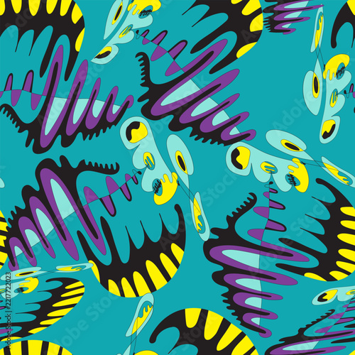 Abstract seamless patterns with wavy organic shapes and dynamic graphic elements
