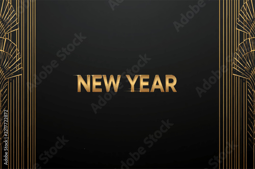 Luxury Happy New Year typography design with elegant golden text on dark black background