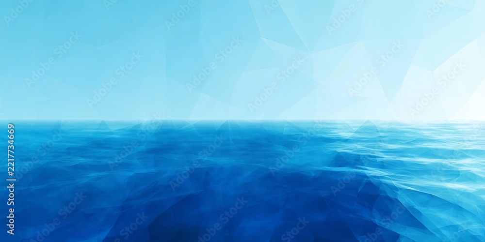 Fototapeta premium Abstract Geometric Blue Sea Horizon Graphic Background with Low Poly Rippling Water Ocean Patterns
