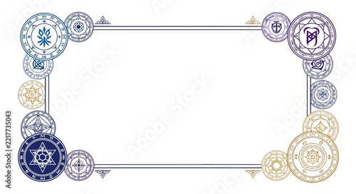 Magical Rune Border Frame with Arcane Circles and Symbols