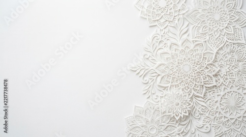 White paper carved mandalas and flowers on background