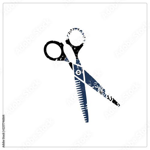 Distressed Grunge Barber Snippers Vector Featuring Serrated Thinning Shear Blades