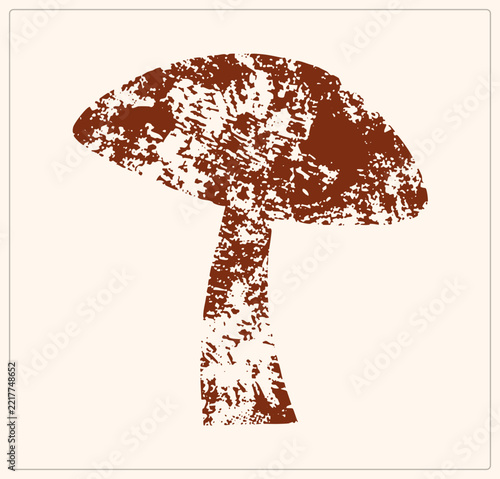 Bold Rustic Brown Distressed Grunge Mushroom Silhouette Featuring Vintage Stamp Texture
