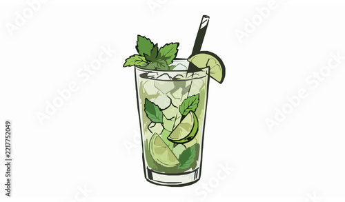 Colorful Hand Drawn Mojito Drink Doodle with Lime and Mint