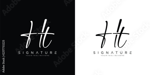 HT, TH initial signature logo template vector