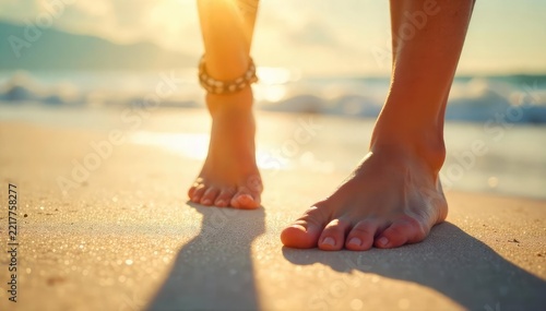 Warm sunlight bathes sun-kissed toes and feet on a bright summer day Feel the freedom and warmth of the sun on your skin Perfect for travel, summer, and relaxation themes , carefree, grass