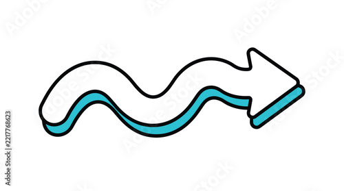 Wavy arrow pointing right with white fill and teal outline shadow