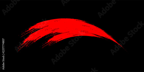 Abstract red paint brush stroke vector isolated on black background, Japanese grunge ink swoosh texture illustration.