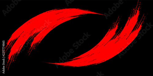 Abstract red paint brush stroke vector isolated on black background, Japanese grunge ink swoosh texture illustration.