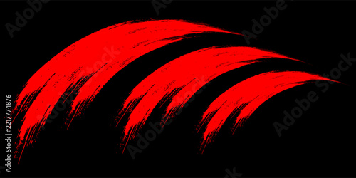 Abstract red paint brush stroke vector isolated on black background, Japanese grunge ink swoosh texture illustration.