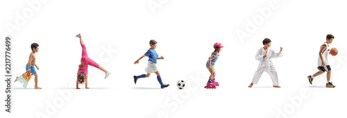 Group of children practicing different sports