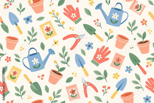 Charming Garden Tools Seamless Pattern for Lifestyle and Home Fabric