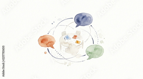 Minimalist Watercolor Office Teamwork Communication Concept