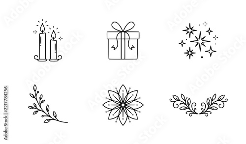 Six Minimal Black White Celebration Gift Candle Floral Icons