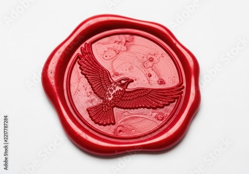 Antique wax seal with eagle emblem in red wax