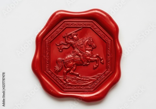 Antique wax seal with historical knight and castle emblem