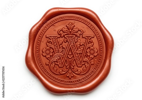 Antique wax seal with intricate coat of arms and monogram design