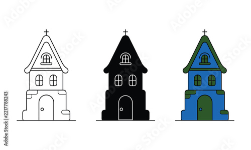 Church house icon design with cross for religious architecture.