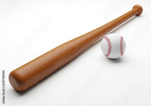 Baseball bat and ball on clean background