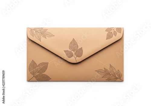 Beige envelope with leaf design closed and ready for use