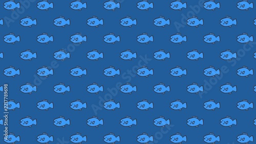 ゆるい魚が横向きに泳いでいく青色の背景アニメーション