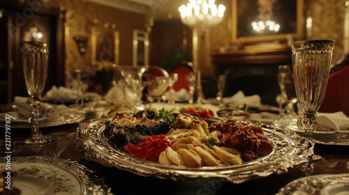 Luxurious Formal Dinner Platter in Ornate Mansion