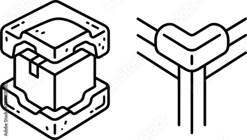 Protective packaging and corner guard line art icons for shipping and