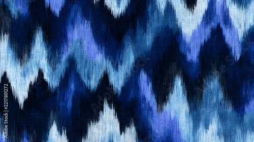 Indigo blue ikat pattern background, bohemian chevron textile texture, ethnic tribal watercolor fabric design wallpaper