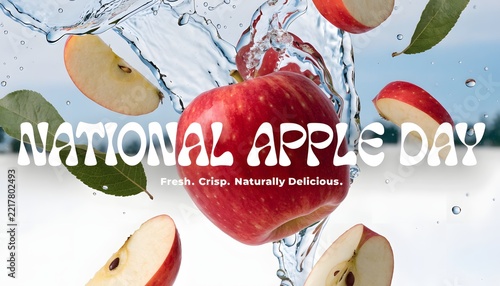 Red apples with water splashes for national apple day banner
