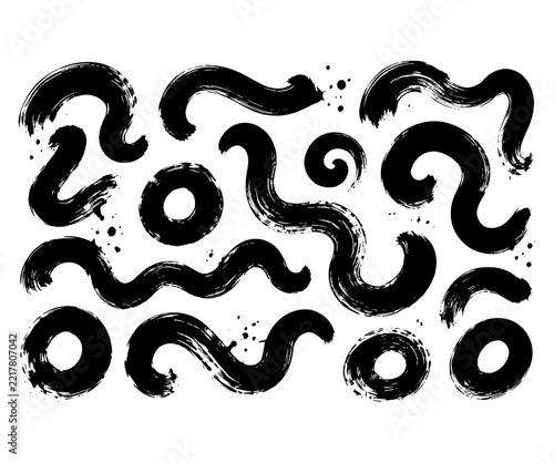 Abstract black ink doodles and organic brush shapes