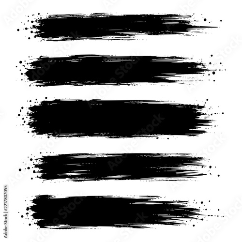 Set of five horizontal black ink brush strokes