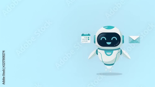 Cute Robot Character Interacting with Digital Notifications Vector Animation Storyboard
