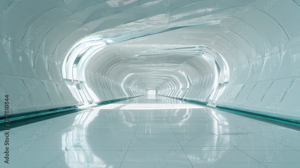 Fototapeta premium Bright curved futuristic tunnel leading to light