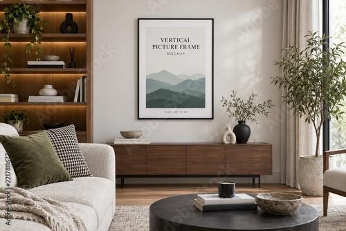Contemporary Interior Wall Frame Mockup with Empty Space for Graphic Canvas