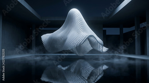 Abstract polygonal bear head floating in a dark futuristic digital space