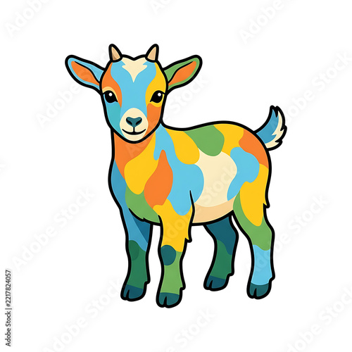 Cute Baby Goat Flat Cartoon Illustration on White Background