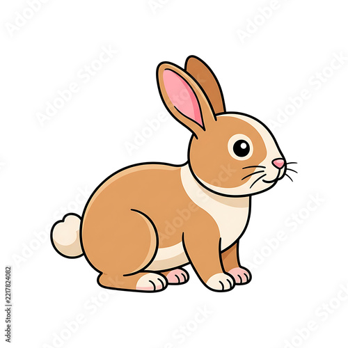 Flat Cartoon Baby Bunny Rabbit Illustration with Black Outline