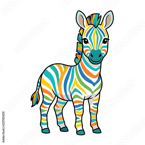 Cute Cartoon Baby Zebra Foal Flat Illustration