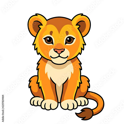Cute Baby Lion Cub Cartoon Illustration with Black Outline on White Background