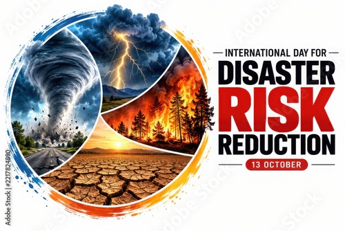 Tornado lightning wildfire drought impact during International Day for Disaster Risk Reduction awareness campaign concept