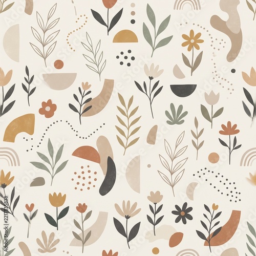 Scandinavian Minimalist Botanical Seamless Pattern