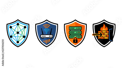 Modern Technology and Security Badges Icons.
